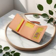 Fashion Argyle & Heart Pattern Trifold Multi-Slot Partition Multifunctional Compact Mini Wallet For Women Wallet Purse Wallet Small Wallet Cute Wallet - Dusty Pink - View 7