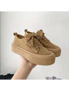 Korean Style Flat Canvas Sneakers For Women, 2025 Summer New Arrival Thick Sole Versatile Niche Design Casual Athletic Shoes - Brown - View 1