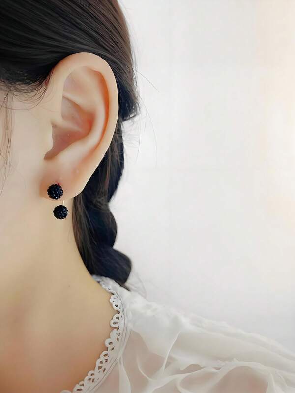 Aretes de diamantes de ley 999 con cuentas dobles azul clásico y cristal brillante