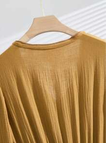 Elegant Women's Bohemian Linen Blend Maxi Dress - Casual V-Neck Long Sleeve, Solid Color With Pockets, Machine Washable, Suitable For All Seasons, Maxi Dress V-Neck Dress Woven Texture
