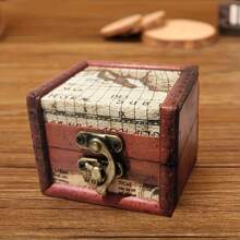 1pc Vintage houten sieradendoos - handgemaakte tijdloze kist, compacte, prachtige herinnering voor sieraden en antieke munthouder