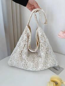 Landhausstil Spitzen Eimer Tasche, Große Kapazität Umhängetasche, Tragetasche für Outdoor & Einkaufen, Sommer