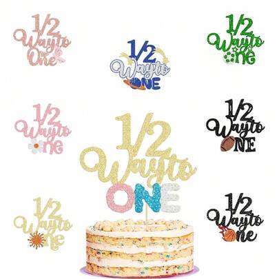 1 pieza Decoración de Pastel de Medio Año Brillante "A Mitad de Camino al Uno" Feliz 6 Meses Adorno para Pastel de Medio Año, Decoraciones y Suministros para Fiesta de Cumpleaños de Medio Año