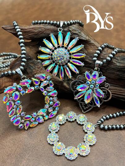 Set de 5 collares con cuentas de perlas falsas CCB y colgante geométrico de aleación de zinc, estilo vintage western y country, adecuado para mujeres y niñas para usar en atuendos diarios, accesorios para fiestas, regalo de joyería para familia/amigos/usted mismo