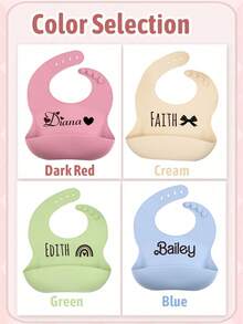 LICVIC 1pc Custom Engraving Name Baby Silicone Tableware, Personalized Soft Silicone Bibs With Pattern, Customized Engraved Baby Silicone Bibbaby, Dark Red/Cream/Blue/Green, Silicone Adjustable Waterproof Bibs, Kids Child Toddlers Baby Feeding - Multicolor - View 5
