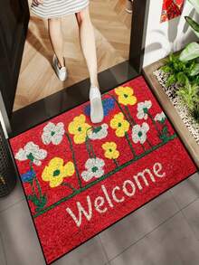 1pc Cute Floral Welcome Doormat For Christmas & Thanksgiving | Durable Polyester Material | Non-Slip, Easy To Clean, Machine Washable | Indoor/Outdoor Entrance And Home Decor - Ideal For Room Decor, Small Rug, Living Room Rug, Bedroom Rug, Kitchen Rug, Bathroom Rug, Area Rug - All Season, Holiday Decoration