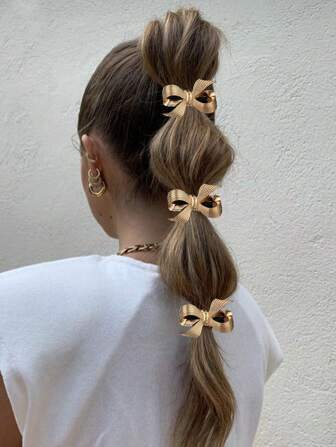 1pc/3pcs Women Metal Luxury Bow Hair Accessories Hair Scrunchies, Suitable For Summer Beach Vacation Matching Hair Ties Ponytail Holders Hair Elastics Hair Rope, Gold Head Piece, Hair Bobbles ,Gifts Hairbands