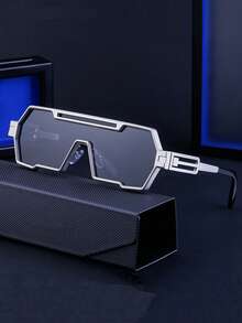 1 Stück Herren Metallrahmen-Brille mit einteiliger Linse, europäischer & amerikanischer Sport Outdoor Punk Rock Futuristik Mode, geeignet für Outdoor, Straße und Urlaub - Street Serie für Sommerstrand Urlaub, Outdoor, Reisen - Verschiedenfarbig - Übersicht 9