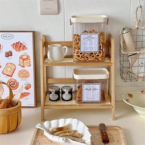 Houten opbergplank, 2-laags, bureau-organizer, displayrek, kantoorbenodigdheden, opbergrek, make-up organizer voor kaptafels