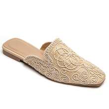 Mules Plates Brodées Motif Floral Et Spirale - Beige-2260 - View 2