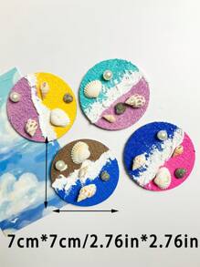 1pc Handmade Textured Colorful Ocean Theme Fridge Magnet, Natural Seashell 3D Relief Seascape Wave Fridge Decor, Suitable For Home Decoration, Daily Use And Holiday Gifts, Seaside Travel Souvenir
