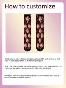 1 Pair Of Custom Couple Socks, Full Of Love Custom Socks, Funny Socks, Funny Custom Socks, Chain Socks, Women's Socks, Men's Socks, Personalized Novelty Socks, With Their Own Handsome And Beautiful Photos - Black - View 3