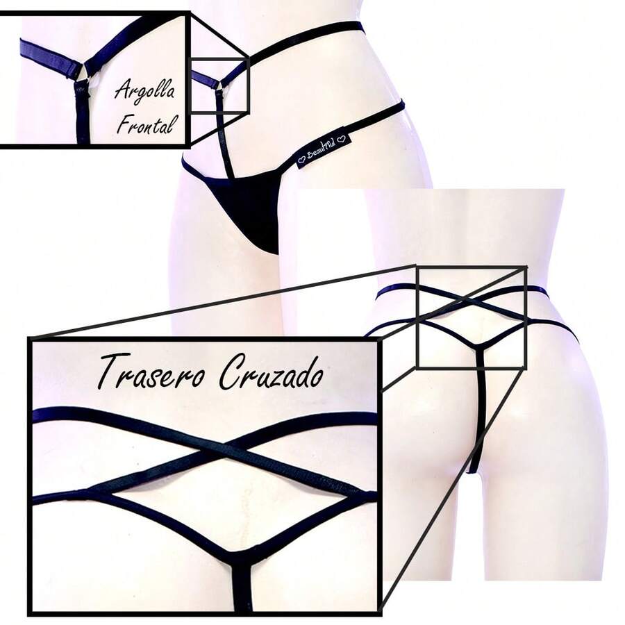 Tanga hilo dental argolla frontal cruzado Tan004X red negroCasual-CómodoCasual-DeportivoBonito-InocentePoliésterCruzadoTanga de hilo dentaltodas las temporadas - Negro red - Ver 1