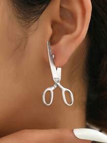 1 Pair Fashionable Gothic Style Asymmetrical Vintage Metallic Scissor Stud Earrings, Versatile For Women Daily, Festivals, Parties