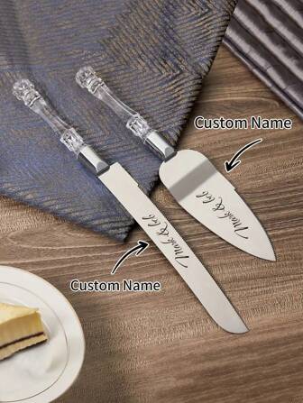 2pcs Personalized Engraved Stainless Steel Cake Knife & Spatula Set, Bread Knife, Pizza & Cheese Cake Server, Baking Tools For Party, Wedding, Birthday Gifts, Kitchen, Christmas Gift Personalized, Unique Ideal Gifts Him Her Anniversaries Valentine's Day Mother's Day Birthdays, For Father's Day, For Graduation, For Weddings, For Housewarming Home, Tea Room, Living Room, Dining Room, Kitchen