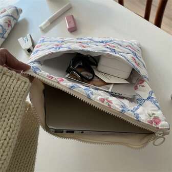Funda de portátil estilo coreano Ins con estampado de mariposas y flores pequeñas, bolsa protectora de tacto suave para portátiles/tabletas de 11/13/15 pulgadas, funda para computadora portátil forrada para mujeres