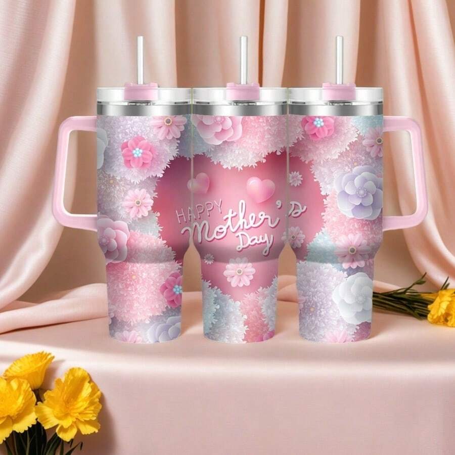 1 件 40 盎司大容量不锈钢保温咖啡杯，带手柄和吸管 - 双层真空隔热，可盛放冷热饮品，适合居家、办公室、健身房或露营 - 耐用、便携、防漏设计，是送礼佳品，母亲节返校礼物