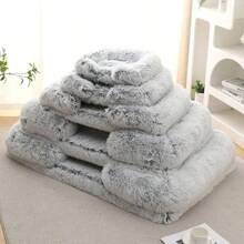 Square Dog Bed Plush Pet Bed Winter Thickened Pad House For Dogs Bed Cat Sofa For Flyffy Dogs Sleeping Bed Sofa Removable Mat - 粉色 - 查看 4