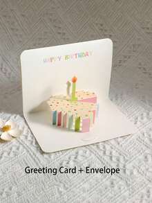 1张3D立体生日贺卡，带有气球、蛋糕和糖果图案 - 包含贺卡和信封，是任何生日派对邀请的完美之选，用途广泛，创意十足。