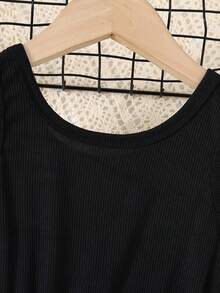 Girls' Casual Simple Ribbed Ditsy Floral Camisole Dress, Spring/Summer - Black - View 3