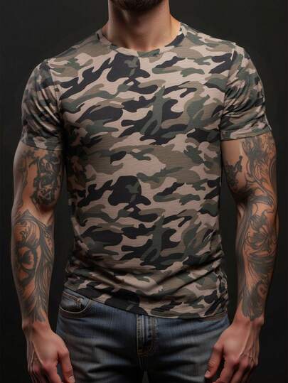 户外迷彩短袖T恤，夏季训练上衣，适合徒步、跑步、健身、骑行、登山、训练、露营、钓鱼、丛林探险、越野跑、军事训练、沙滩、篮球、度假等各种运动。轻薄透气、吸湿排汗、弹性快干面料。