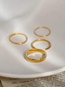 1Pc Simple 2 3 4 5mm S925 Sterling Silver Aperture Vegetarian Ring Fine Jewelry Gift For Women - Gold - View 11