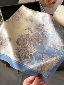 1pc Elegant Floral Print Scarf, Breathable Sunscreen, Multi-Use, 27.5inch, Suitable For Daily Wear, Outing, Travel, Photography, Leisure, Party, Gift, Fashion Accessory, Spring/Summer