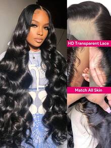 Body Wave 13x4 Lace Front Human Hair Wigs Brazilian 30 40 Inch Curly Water Wave HD 13x4 Lace Frontal Wig For Women Pre-Plucked Hairline With Baby Hair - Natural Black - Xem 2
