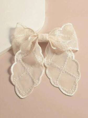 1 件优雅蕾丝蝴蝶结设计发夹，时尚复古发饰，适合小女孩日常使用