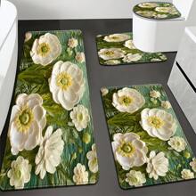 4pcs Multicolor Modern Art Series Rich Color Pattern Comfortable Bath Mat For Toilet, Bathroom, Bedroom