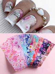 10 PÇS Adesivos de Folhas para Unhas Florais e Românticos, Designs de Lírio, Flor de Cerejeira, Folhas Rosa, Decalques para Unhas, Papel de Estrelas para Decoração de Unhas Acrílicas, Manicure, Suprimentos DIY para Unhas