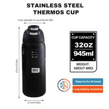 Nuevo estilo Owaia - Vaso de agua al vacío con aislamiento de acero inoxidable negro esmerilado doble con pajita, gran capacidad 32 oz/945 ml, hervidor de bebidas frías 100 % a prueba de fugas, conservación de hielo a largo plazo durante 24 horas, diseño de clip de cinturón antideslizante, adecuado para automóviles, botellas de agua para deportes al aire libre, vasos de agua de oficina, entusiastas del fitness
