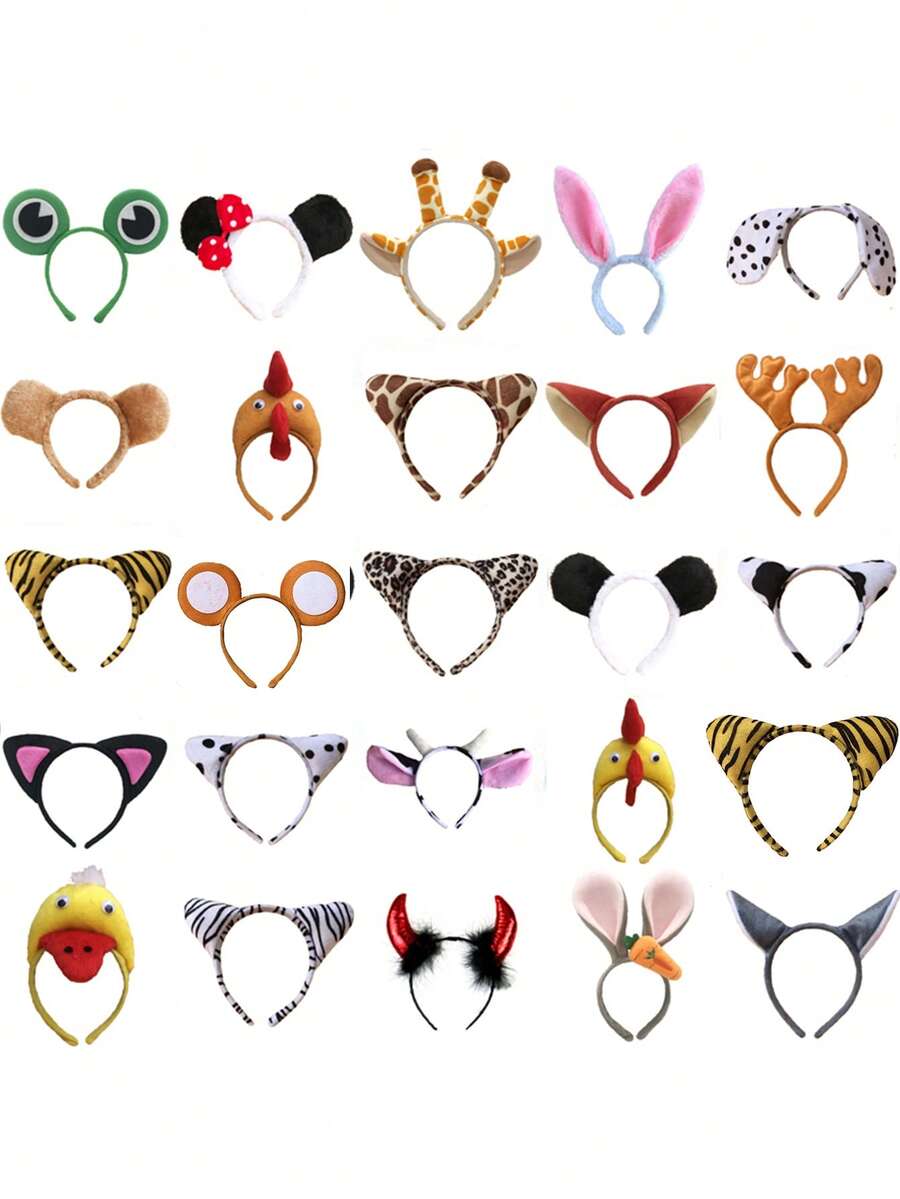 Halloween Cartoon Animal Headband Plush Hair Accessories Rabbit Cat Cow Tiger Sheep - One Size - View 1