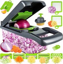 16-In-1 Vegetable Chopper, Professional Onion Chopper, Multifunctional Food Chopper, Kitchen Vegetable Slicer And Dicer, Vegetable Chopper With 8 Blades, Carrot Chopper With Container,The Perfect Halloween Gift. - 16PCS - View 2