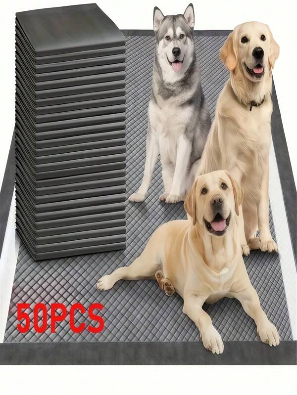 50 Stücke Bambus Holzkohle Welpen-Pads, Hundewindel, Haustier Toiletten-Trainingsmatte, Bambus Holzkohle geruchsneutralisierende Einweg Hundewindeln, geeignet für Hunde und Welpen, auslaufsicher, schnell trocknend, verstärkte auslaufsichere, schnell trocknende Konstruktion, für Toilettentraining, normale Saugfähigkeit, geeignet für Hunde, Katzen und Kaninchen