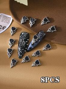 8 Stücke mehrfarbige Gothic Stil 3D Teufelsherz Strass Nail Art Dekorationen, mit Kupfer Zirkonia besetzt, Y2K Metallic Charm, DIY Salon Kunstbedarf, Nagelschmuck, Nagel-Accessoires, Fake Nagel Deko