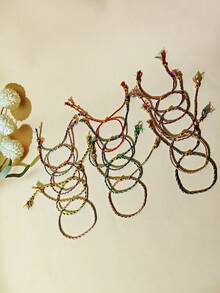 12pcs Adjustable Colorful Handmade Gold Thread Braided Bracelet Set, Bohemian Style Women & Student Jewelry Accessories - Multicolor - View 5