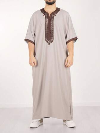 New In Islamic Loose Arabic Men's Robe Embroidered Moroccan Men's Traditional Gandoura Prayer Casual Festival Wear