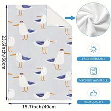 2pcs Set Seagull Printed Kitchen Towels, Super Soft Absorbent Dish Cloths, Machine Washable, Cartoon Seagull Theme Towels, Suitable For Cooking, Baking Cleaning And Kitchen/Bathroom Decor, Bath Towels, 40*60cm