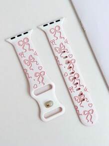 1pc Apple Watch Band Apple Watch Strap Cute Bow Two-Color Engraved Silicone Strap Is Suitable For 38/40/41/42/44/45/49mm, Compatible With Apple Watch Ultra2/SE/9/8/7/6/5/4/3/2/1series, Women Watchbands, Fine Women Fashion Watch Accessories, Smart Watch Strap/Band, Unique Personalized And Style Valentines