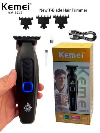 Kemei Recortadora de cabello profesional KM-1747 con cuchilla en T, recortadora de esculpido con huelgo cero de 0mm, recortadora eléctrica tipo C para hombres como regalo Diseño B