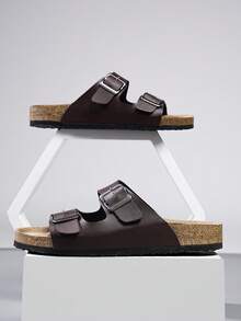 男士时尚凉鞋，软木鞋底，舒适鞋垫，一脚蹬拖鞋，适合男女情侣夏季户外海滩散步 - 棕色 - 查看 5