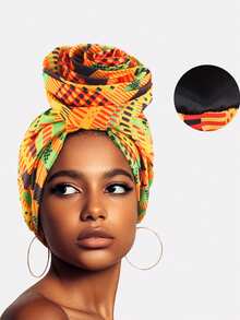 1pc Women's African Retro Print Lined Floral Headdress Headwraps, Suitable For Daily Use - Multicolor - View 8