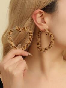 BOCAR Heart Star Leopard Print Hoop Earrings For Women, Party & Daily Wear, Christmas Gift - Brown - View 7
