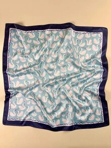 1 件女士天鹅鸟印花女士头巾优雅围巾头巾女士缎面头巾发饰 - 彩色 - 查看 1