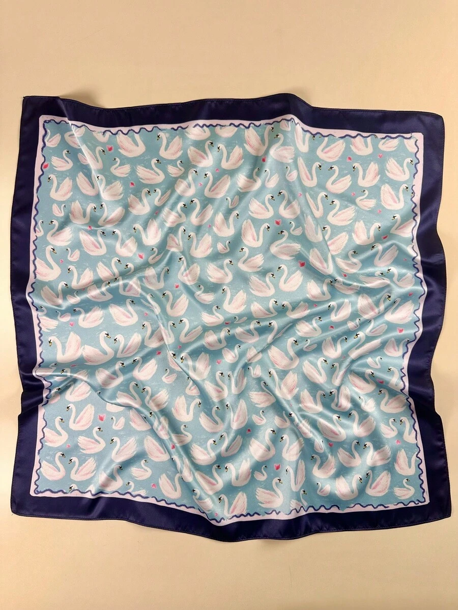 1 件女士天鹅鸟印花女士头巾优雅围巾头巾女士缎面头巾发饰 - 彩色 - 查看 1