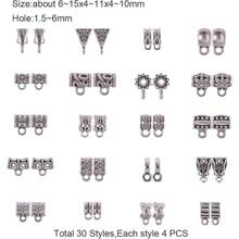 120 pièces 30 styles de bails, perles, pendentifs, fermoirs connecteurs pour la création de bijoux. Convient aux bracelets de charme européens, en argent antique