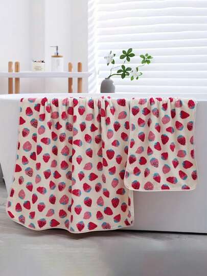 1pc/2pcs Strawberry Coral Velvet Bathroom Towel Bath Towel Set Cartoon Color Soft Absorbent Quick Dry Towel Bath Towel Towel Towel Hair Towel Lady Holiday Gift Christmas Halloween Thanksgiving Gift Home Bathroom Decor Fall Decor Back To School For Beauty Salon Home Bathroom Shower Towels For Beaty Salon, Hotel Sports,Home Essentials, Towel, Skin Care Bath Towel Sheet