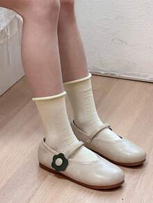 Girls' Mesh Cuff Mid-Calf Socks, Solid Color Sheer Dress Socks For Spring/Summer - Multicolor - View 8