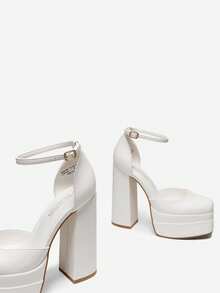 Women's Chunky High Heel Platform Shoes - Putih - View 9